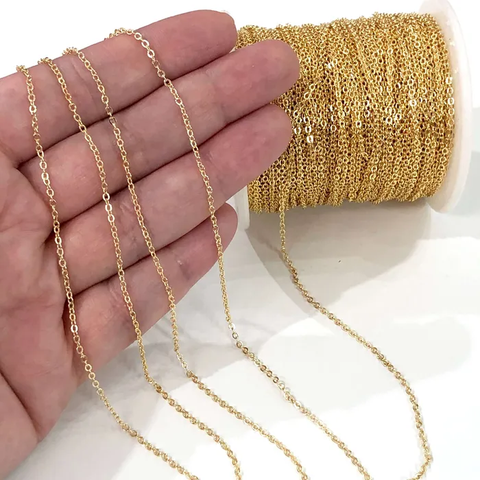 100 Meters Bulk 15X2mm 24Kt Gold Plated Brass Cable Chain Gold Plated Soldered Chain Active Restock requests 0 Peppy Beads Necklaces 100 Meters Bulk 15X2mm 24Kt Gold Plated Brass Cable Chain Gold Plated Soldered Chain Active Restock requests 0 Peppy Beads Necklaces