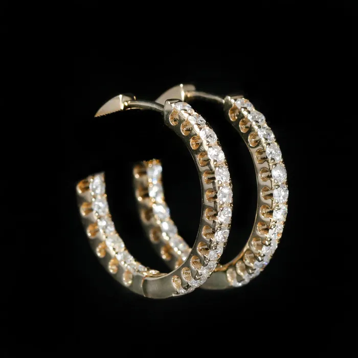 14K Yellow Gold 100 CTW Diamond Inside Out Hoop Earrings Jayme Gillette Earrings