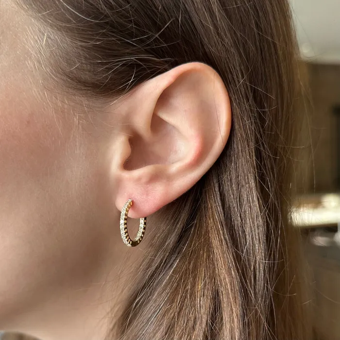 14K Yellow Gold 100 CTW Diamond Inside Out Hoop Earrings Jayme Gillette Earrings