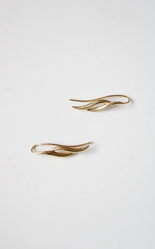 14K Yellow Gold Wave Ear Climber Earrings Jubilee Thrift Earrings