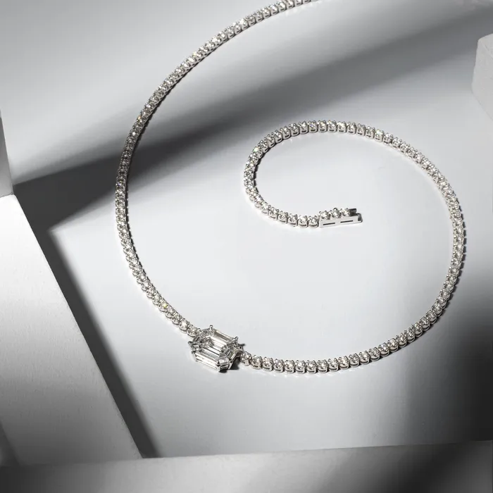 18 Karat White Gold Mosaic 425cts Diamond 1600 Tennis Necklace RACHEL LYNN CHICAGO Necklaces 18 Karat White Gold Mosaic 425cts Diamond 1600 Tennis Necklace RACHEL LYNN CHICAGO Necklaces