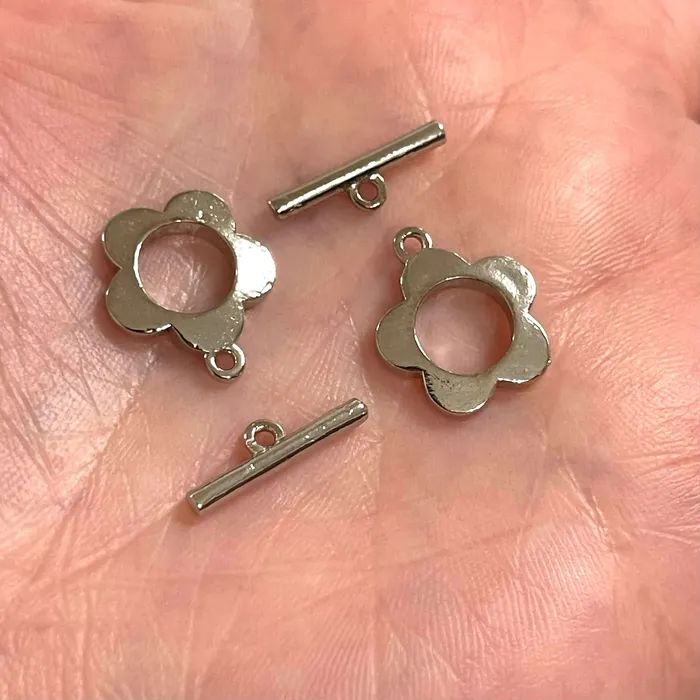 2 Sets Rhodium Plated Toggle Clasps Peppy Beads Earrings