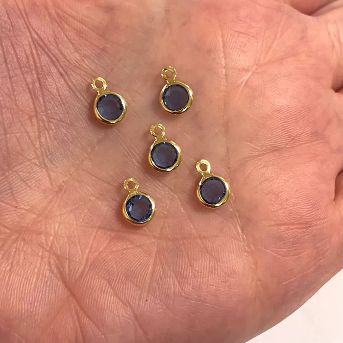 24Kt Gold Plated 6mm Sapphire Cubic Zirconia Charms 5 pcs in a pack Peppy Beads Earrings