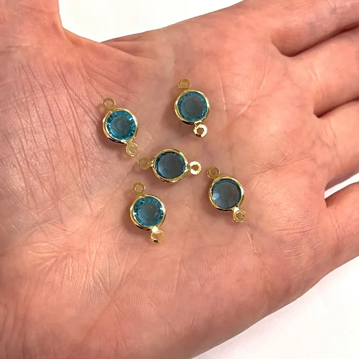 24Kt Gold Plated 8mm Blue Cubic Zirconia Connector Charms 5 pcs in a pack Peppy Beads Earrings 24Kt Gold Plated 8mm Blue Cubic Zirconia Connector Charms 5 pcs in a pack Peppy Beads Earrings