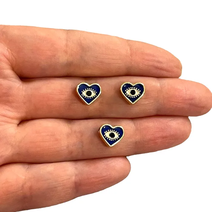 24Kt Gold Plated DoubleSided NavyEye Enamelled Heart Spacer Charms with Horizontal Hole Peppy Beads Necklaces 24Kt Gold Plated DoubleSided NavyEye Enamelled Heart Spacer Charms with Horizontal Hole Peppy Beads Necklaces