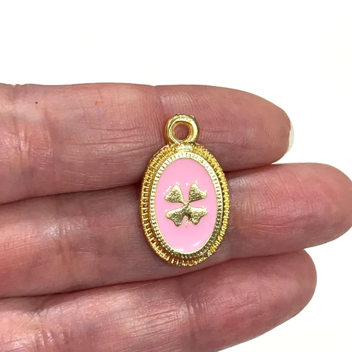24Kt Gold Plated Enamelled Clover Pendant Peppy Beads Necklaces