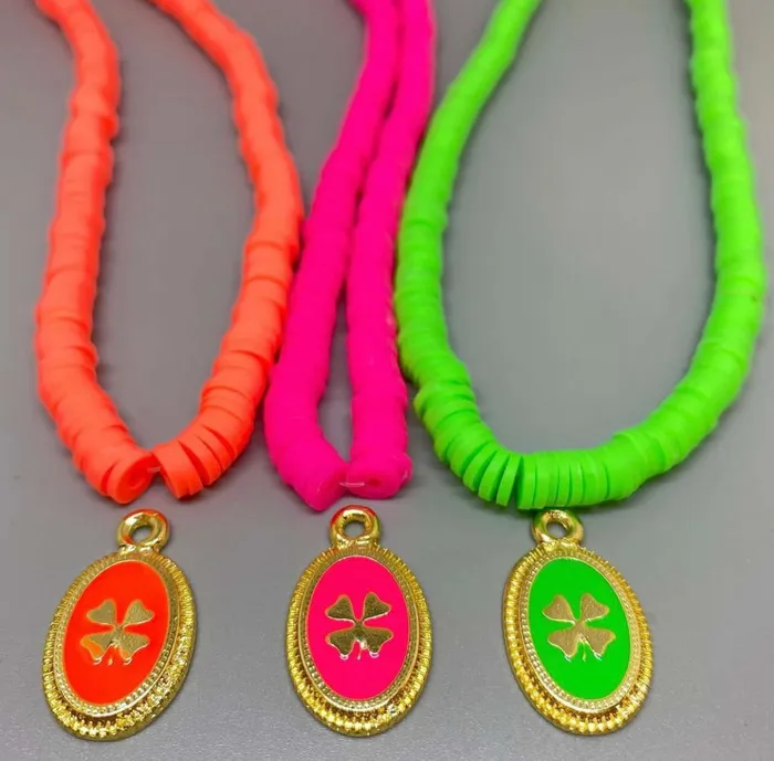 24Kt Gold Plated Enamelled Clover Pendant Peppy Beads Necklaces 24Kt Gold Plated Enamelled Clover Pendant Peppy Beads Necklaces