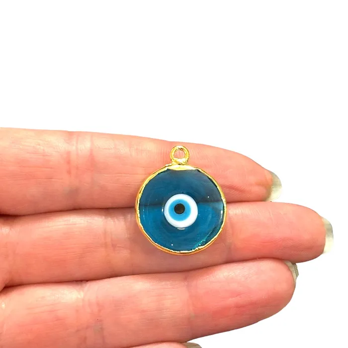 24Kt Gold Plated Hand Made Murano Glass Tp Blue Evil Eye Charm Peppy Beads Earrings 24Kt Gold Plated Hand Made Murano Glass Tp Blue Evil Eye Charm Peppy Beads Earrings