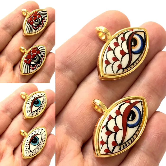 24Kt Gold Plated Hand MadePaint Ceramic Eye Pendant Peppy Beads Necklaces 24Kt Gold Plated Hand MadePaint Ceramic Eye Pendant Peppy Beads Necklaces