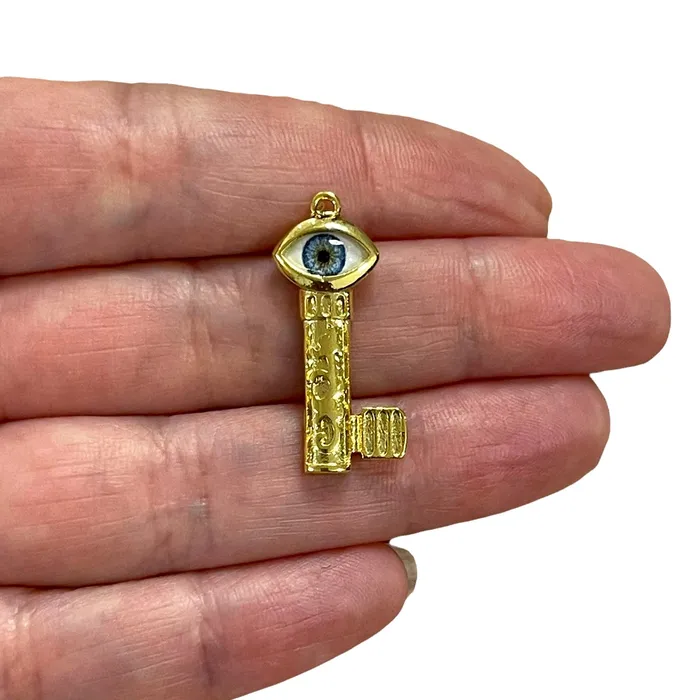 24Kt Gold Plated Key Charm With Eye Gold Key Charm Peppy Beads Earrings