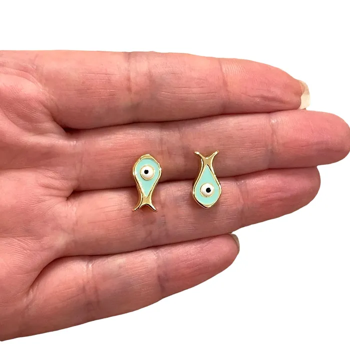 24Kt Gold Plated Mint Enamelled Fish Charms 2 Pcs in a pack Peppy Beads Earrings 24Kt Gold Plated Mint Enamelled Fish Charms 2 Pcs in a pack Peppy Beads Earrings
