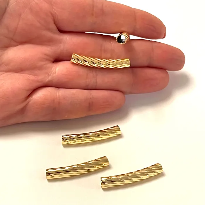 24Kt Gold Plated Twisted Spacer Tubes Twisted Round Tube Bars Gold Tube Bars Peppy Beads Earrings 24Kt Gold Plated Twisted Spacer Tubes Twisted Round Tube Bars Gold Tube Bars Peppy Beads Earrings