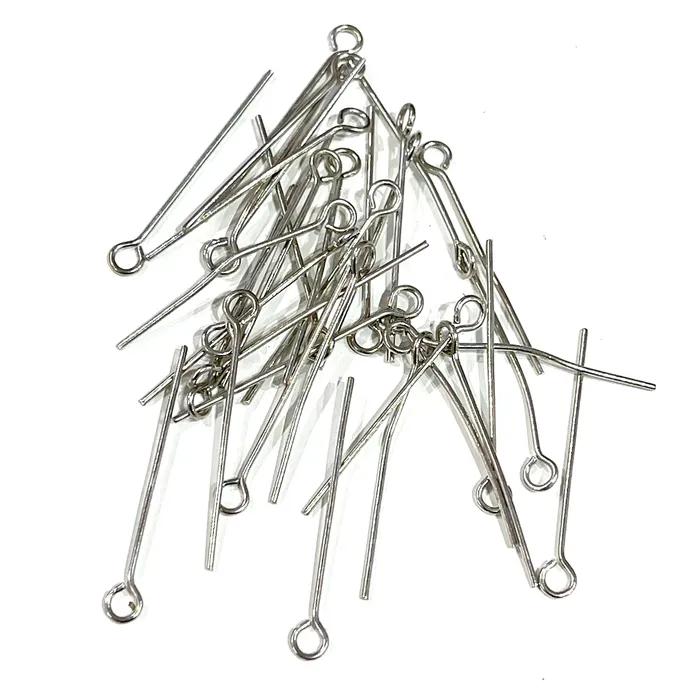 30mm Rhodium Plated Brass Eye pins 07mm by 30mm Rhodium Eye Pins 30mm Peppy Beads Earrings