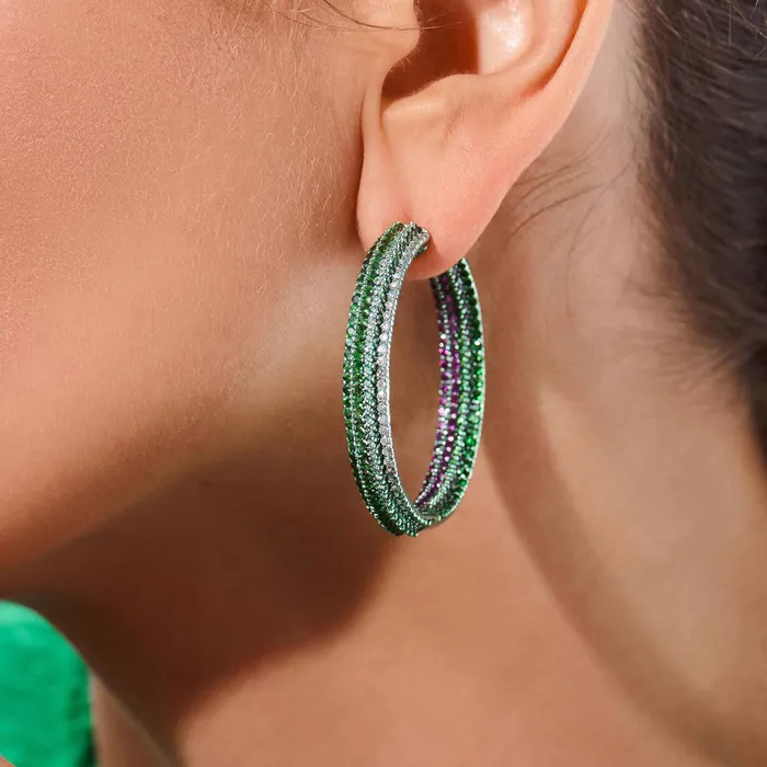 672 Carat Tsavorite Garnet Inside Out Hoop Earrings Stephen Silver Fine Jewelry Earrings