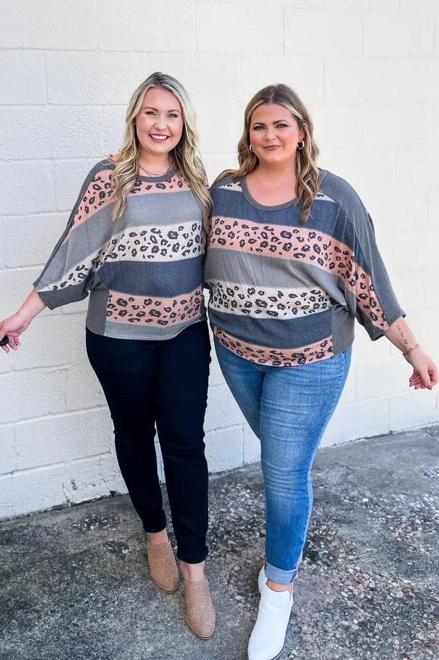 AGain Necklaces Lets Be Clear Color Block Leopard Dolman Top