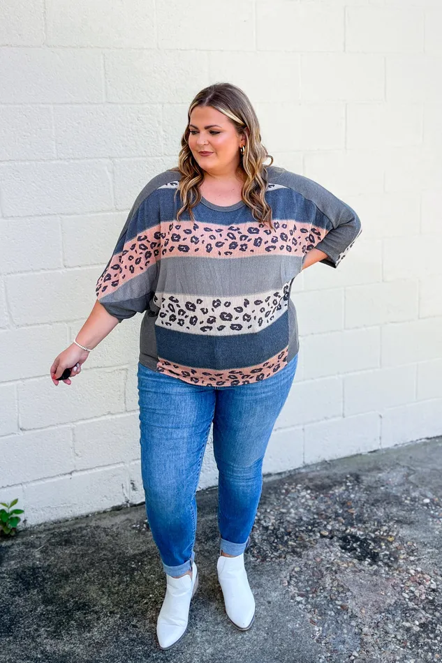 AGain Necklaces Lets Be Clear Color Block Leopard Dolman Top