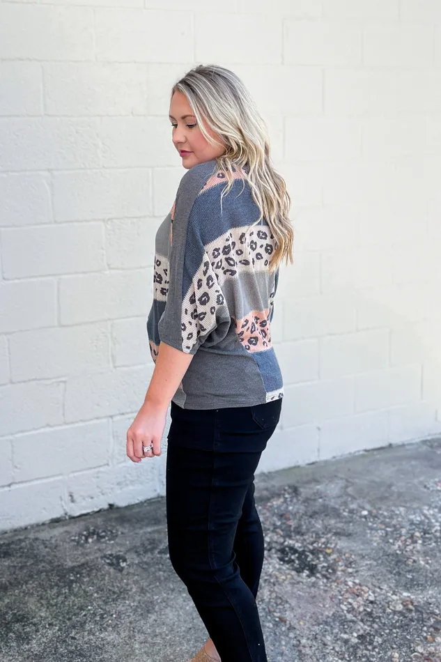 AGain Necklaces Lets Be Clear Color Block Leopard Dolman Top