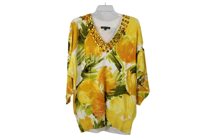Adrienne Vittadini Earrings Adrienne Vittadini Silk Blend Yellow Knit Sweater Top XL