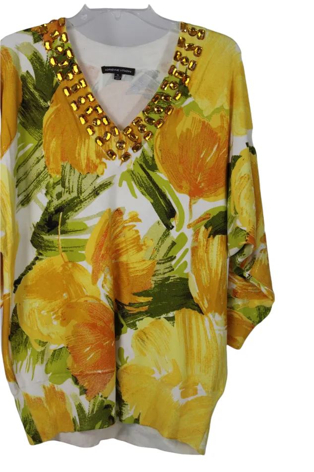 Adrienne Vittadini Earrings Adrienne Vittadini Silk Blend Yellow Knit Sweater Top XL Adrienne Vittadini Earrings Adrienne Vittadini Silk Blend Yellow Knit Sweater Top XL