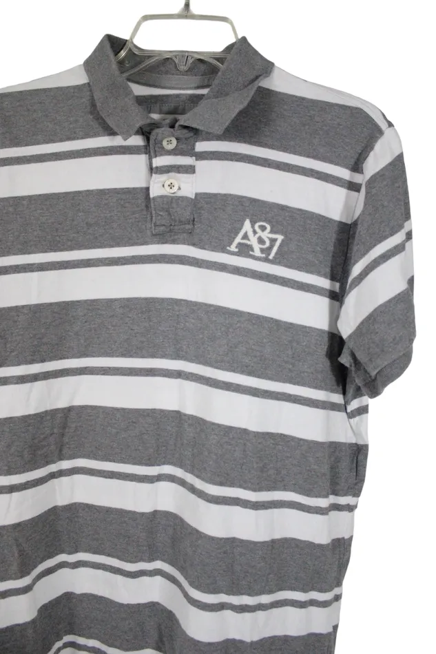 Aeropostale Gray Striped Fitted Polo Shirt L Aeropostale Earrings