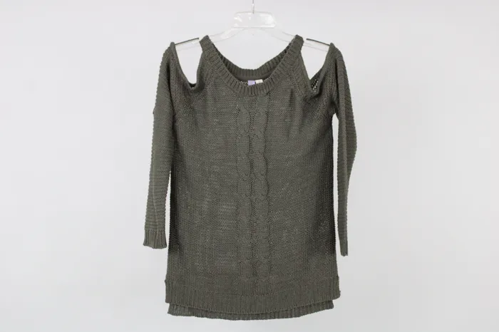 Alya Olive Green Bare Shoulder Knit Sweater S Alya Earrings