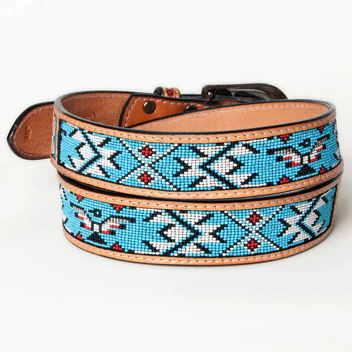 AMERICAN DARLING Necklaces AMERICAN DARLING LEATHER TOOLED AND BEADED BELT ADBLF144