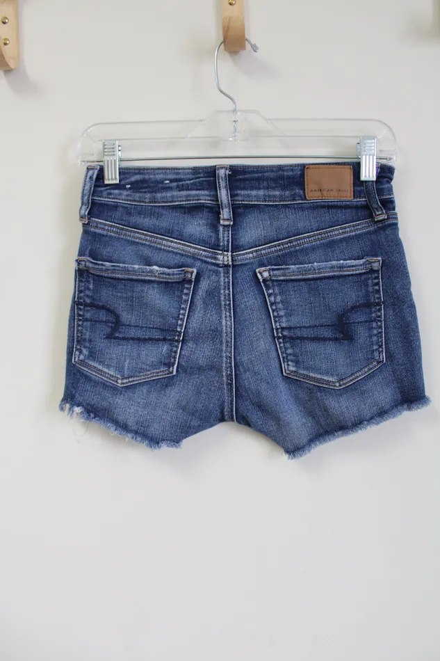 American Eagle Earrings American Eagle NeXt Level Stretch Distressed HiRise Shortie Denim Shorts 0