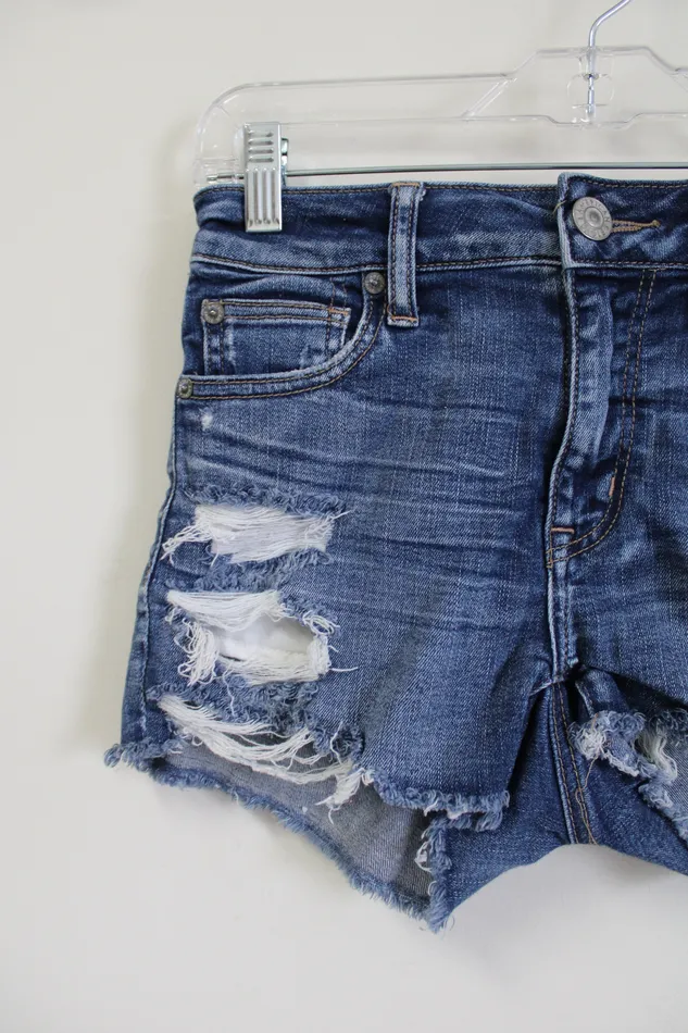 American Eagle Earrings American Eagle NeXt Level Stretch Distressed HiRise Shortie Denim Shorts 0