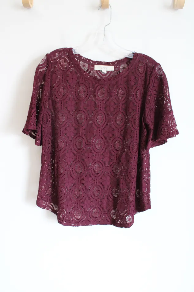 Ann Taylor LOFT Earrings LOFT Dark Plum Lace Overlay Top S