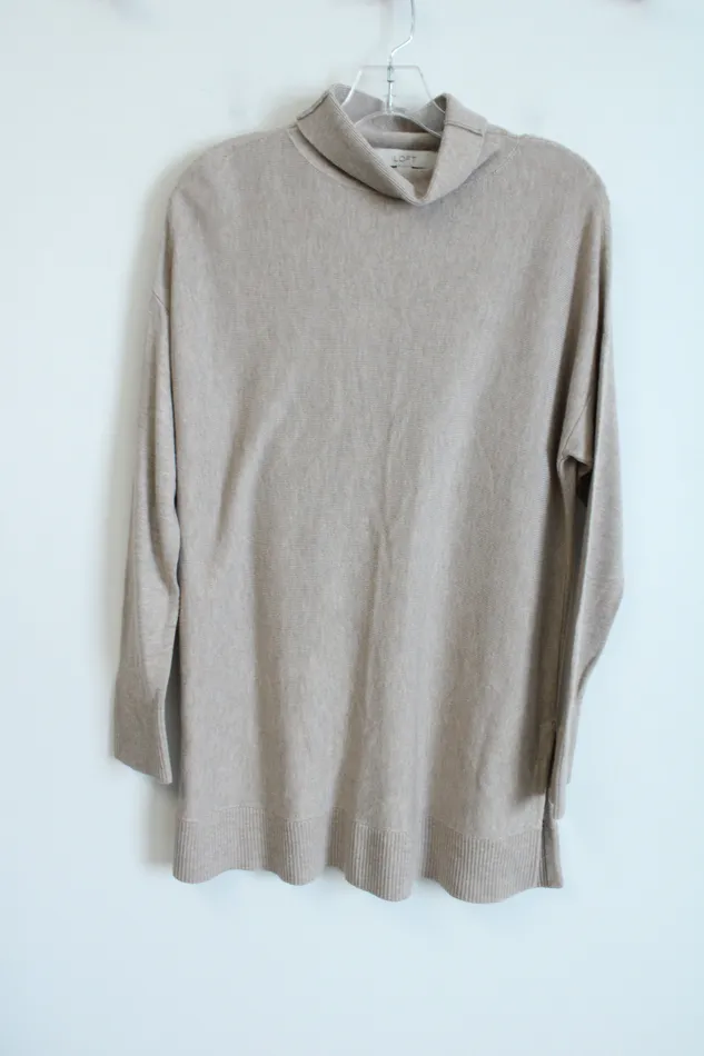 Ann Taylor LOFT Tan Knit Mock Neck Sweater M Ann Taylor LOFT Earrings