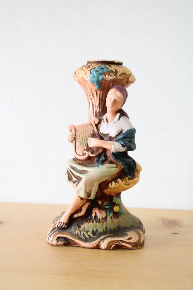 Arcadia Girl Playing Harp Candle Holder Jubilee Thrift Earrings