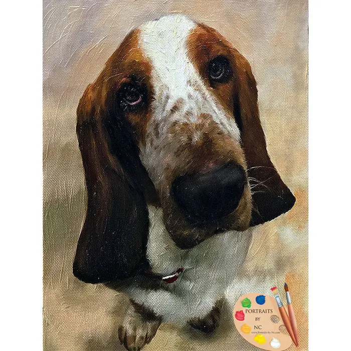 Basset Hound Dog Oil Portrait Portraits by NC Earrings