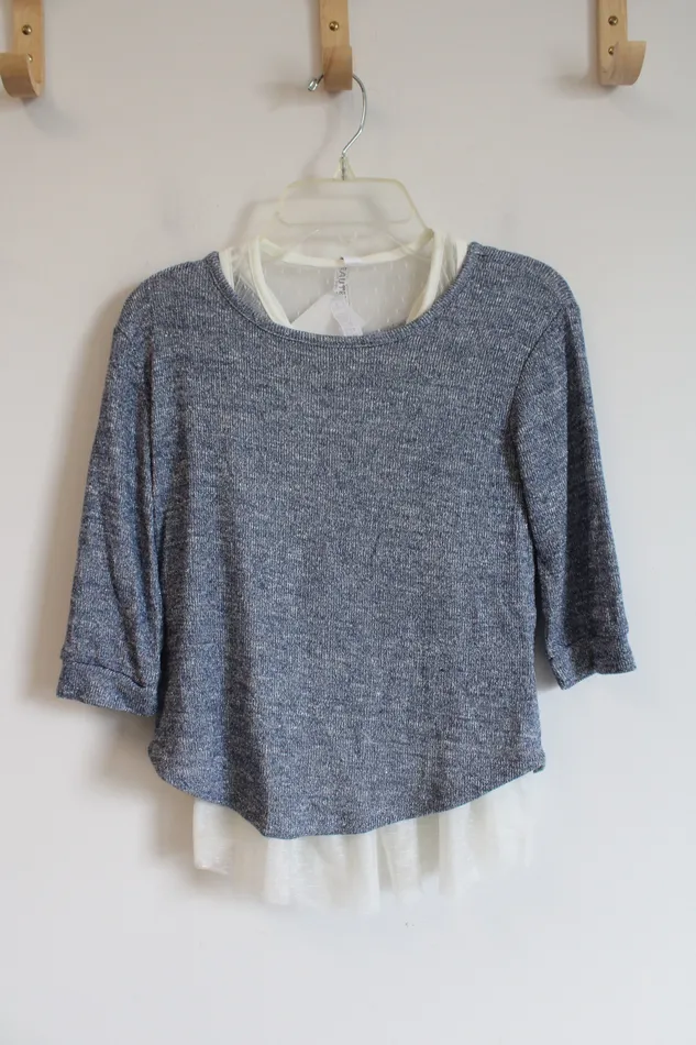 Beautees Necklaces NEW Beautees Blue Shimmer Sweater Cream Lace Tank Layered Top Set Youth S 8 Beautees Necklaces NEW Beautees Blue Shimmer Sweater Cream Lace Tank Layered Top Set Youth S 8
