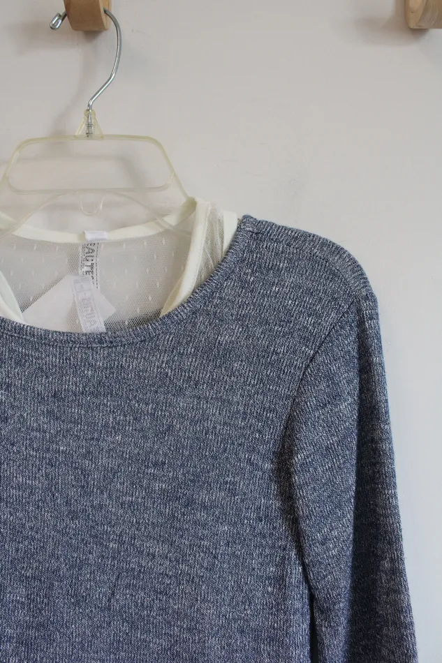 Beautees Necklaces NEW Beautees Blue Shimmer Sweater Cream Lace Tank Layered Top Set Youth S 8