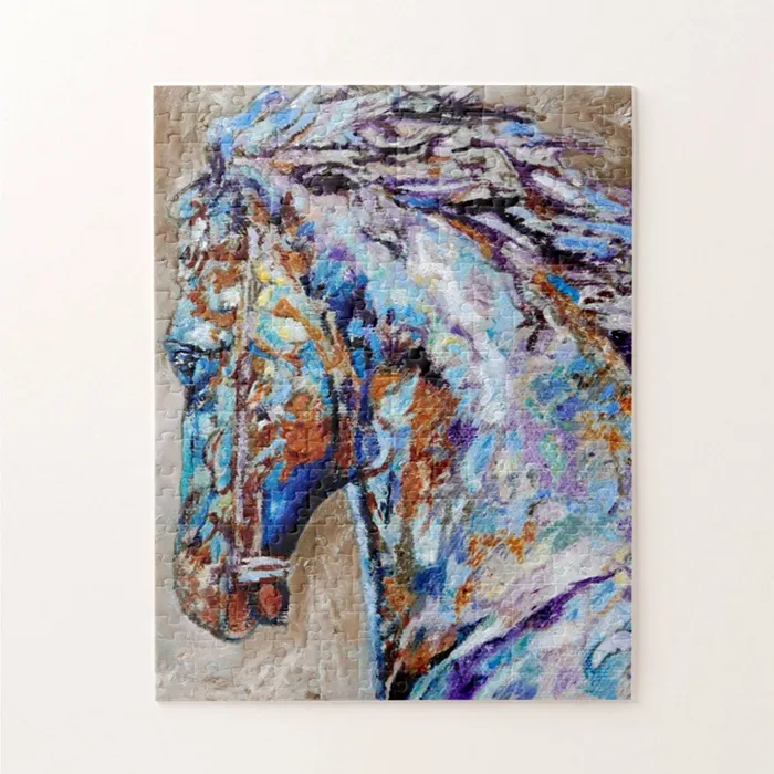 Beige Horse Traditional Thick Jigsaw Puzzle for Adults 30 to 1000 Pieces Portraits by NC Earrings