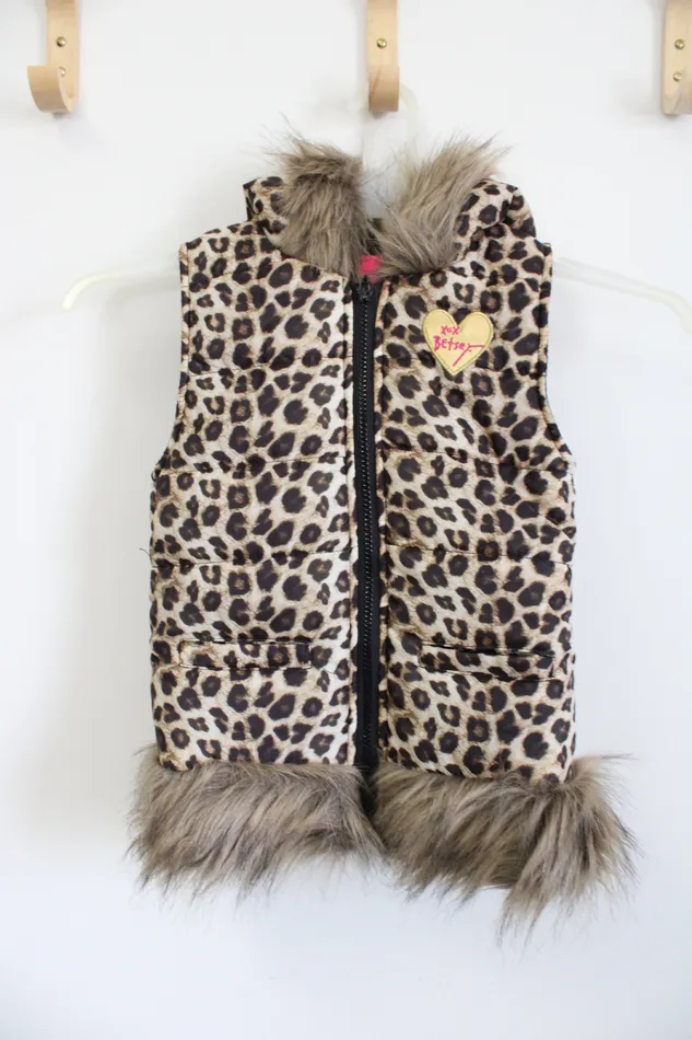 Betsy Johnson Earrings Betsy Johnson Leopard Print Faux Fur Puffer Vest 6X