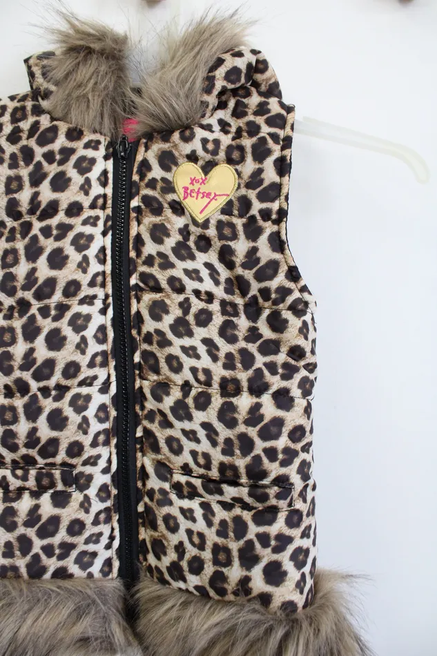 Betsy Johnson Earrings Betsy Johnson Leopard Print Faux Fur Puffer Vest 6X