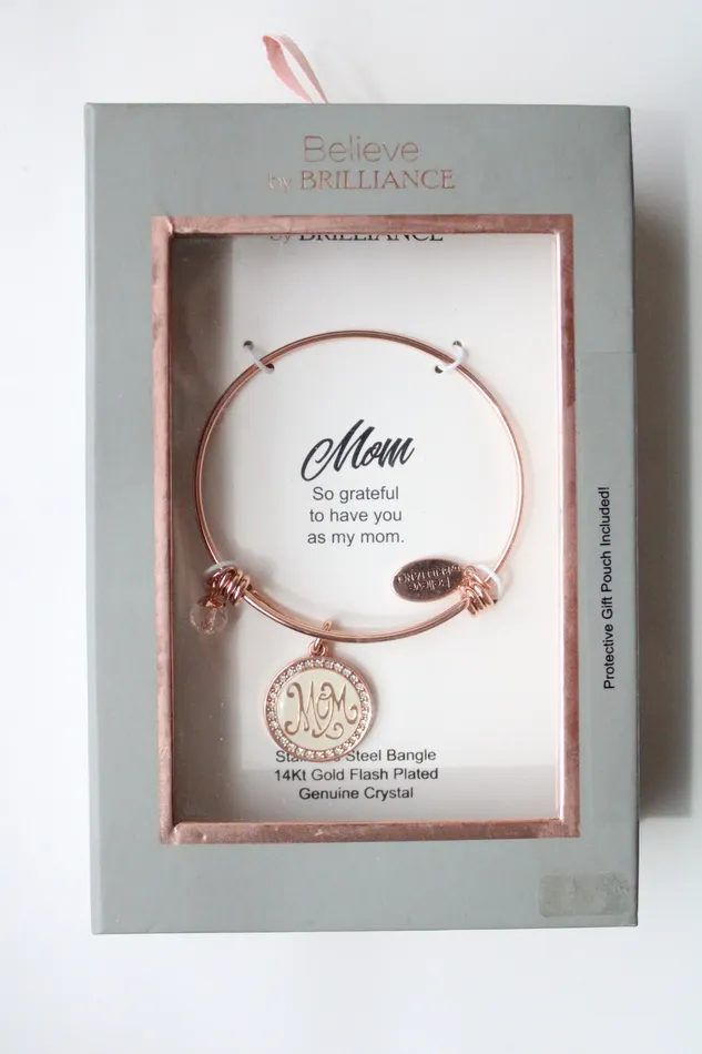 Bracelets Brilliance NEW Believe By Brilliance Mom Stainless Steel Bangle Rose 14KT Gold Flash Plated Genuine Crystal Bracelets Brilliance NEW Believe By Brilliance Mom Stainless Steel Bangle Rose 14KT Gold Flash Plated Genuine Crystal