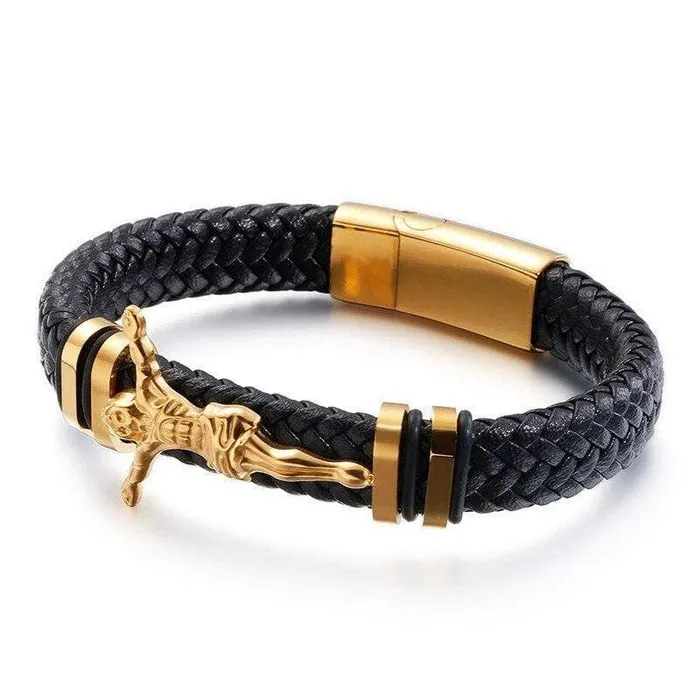 Bracelets Lords Guidance Mens Cross Bracelet br Leather Crucifix