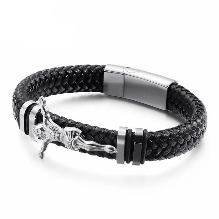 Bracelets Lords Guidance Mens Cross Bracelet br Leather Crucifix