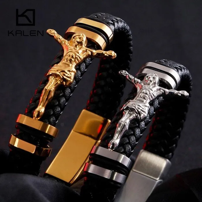 Bracelets Lords Guidance Mens Cross Bracelet br Leather Crucifix