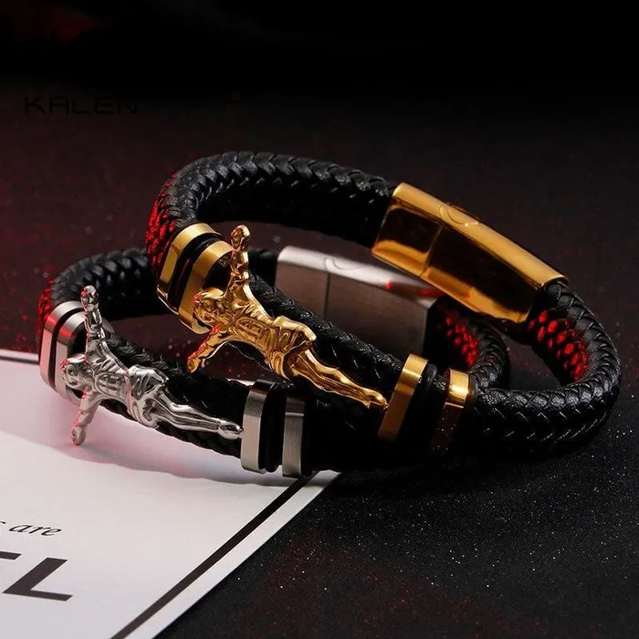 Bracelets Lords Guidance Mens Cross Bracelet br Leather Crucifix