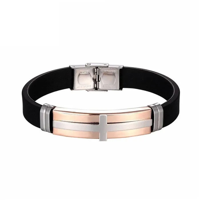 Bracelets Lords Guidance Mens Cross Braceletbr Silicone Rose Gold
