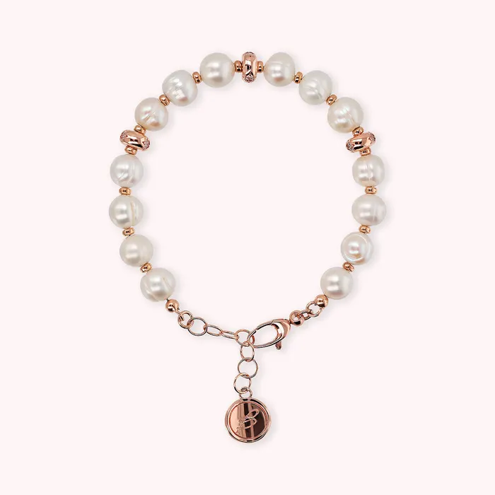 Bronzallure Earrings Bracciale con Rondelle toile e Perle Cerchiate dAcqua Dolce Bianche 8595 mm
