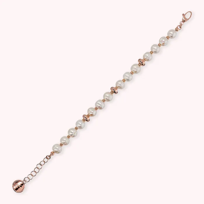 Bronzallure Earrings Bracciale con Rondelle toile e Perle Cerchiate dAcqua Dolce Bianche 8595 mm