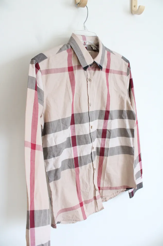 Burberry Earrings Burberry Brit Tan Red Check Long Sleeved Button Down Cotton Top S Petite