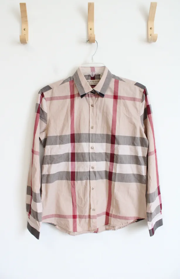 Burberry Earrings Burberry Brit Tan Red Check Long Sleeved Button Down Cotton Top S Petite