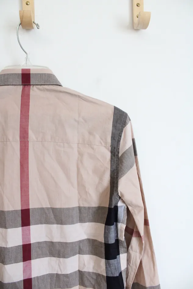 Burberry Earrings Burberry Brit Tan Red Check Long Sleeved Button Down Cotton Top S Petite