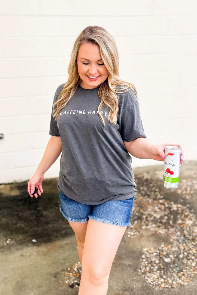 Caffeine Happy Comfort Colors Graphic Tee Grey NLH Never Lose Hope Earrings