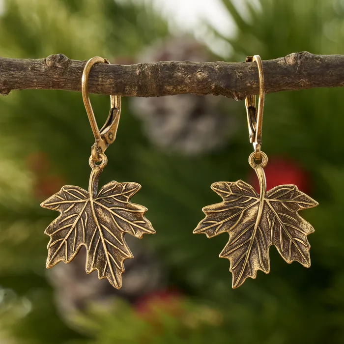Chadds Ford Jewelry Earrings Gold Leverback Vintage Maple Leaf Earrings